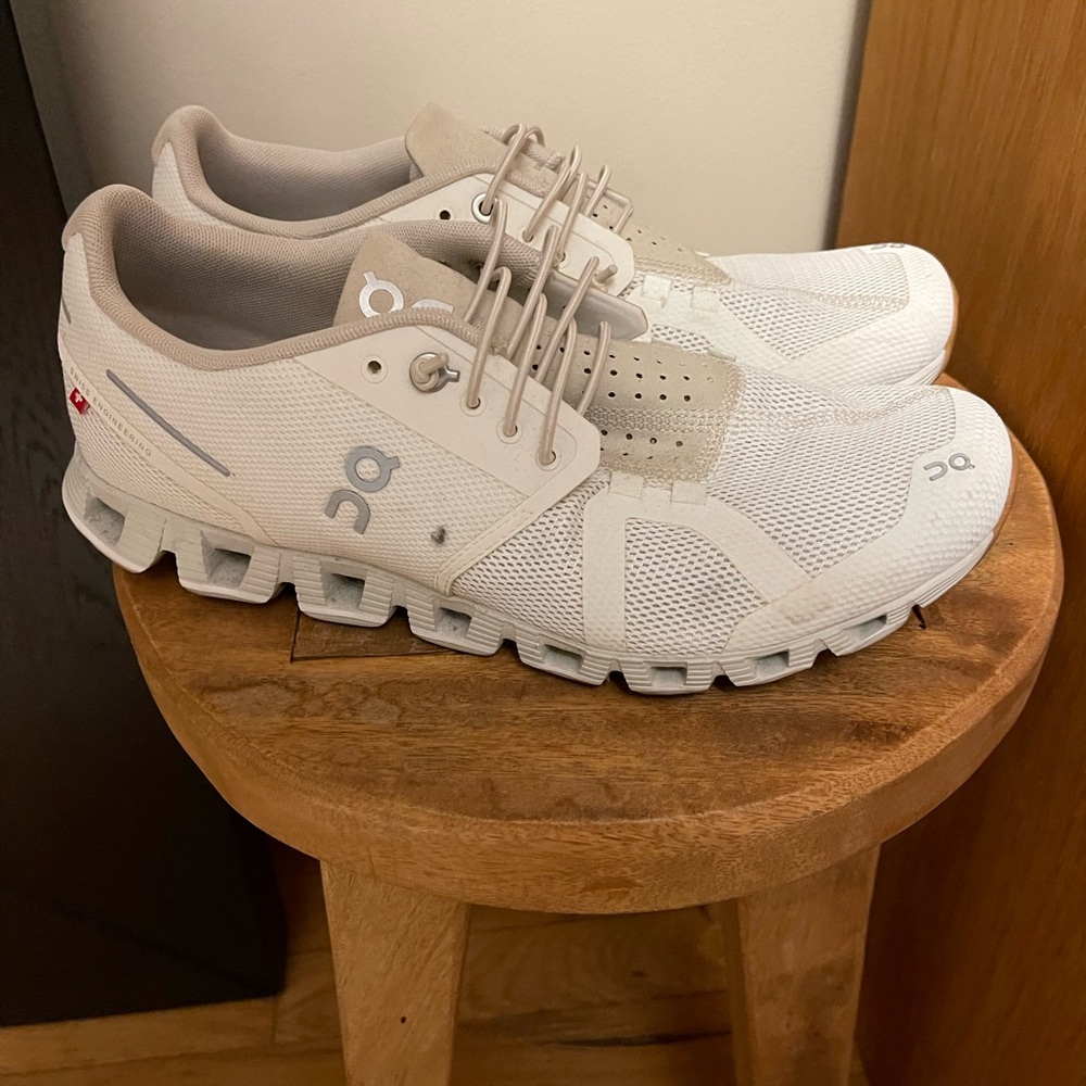 On Running White and Tan  Shoes